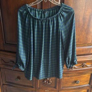 Talbots Navy and Green Plaid Blouse